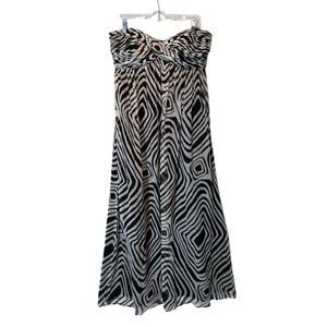 White House Black Market Silk Maxi Dress Women’s 12 Strapless Geometric Blk/Whit